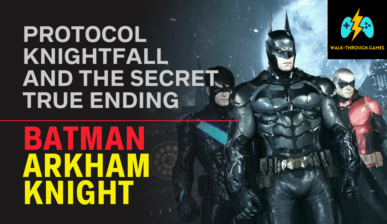 A shadowy, demonic Batman diving from a rooftop in flames during the secret epilogue. Text: "BRUCE WAYNE'S FATE".